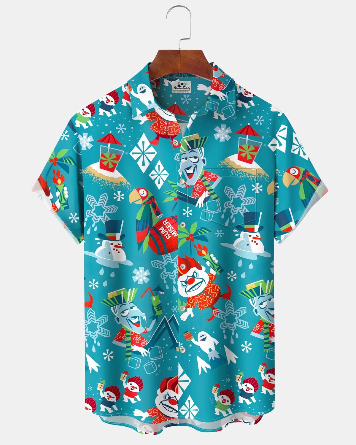 Alohadaddy® Holiday Christmas Cartoon Movie Hawaii Resort Beach Men's Short-Sleeve Shirt
