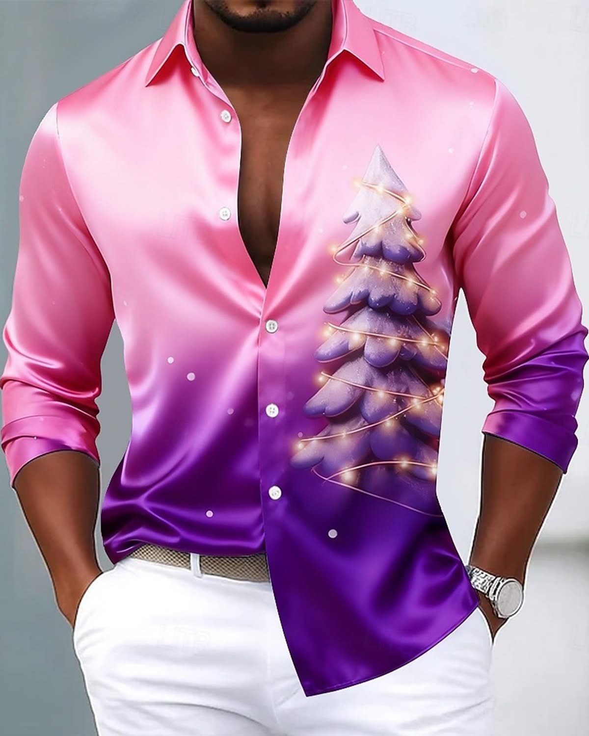 Alohadaddy® Holiday Christmas Tree Abstract 3D Gradient Men's Long-Sleeve Shirt