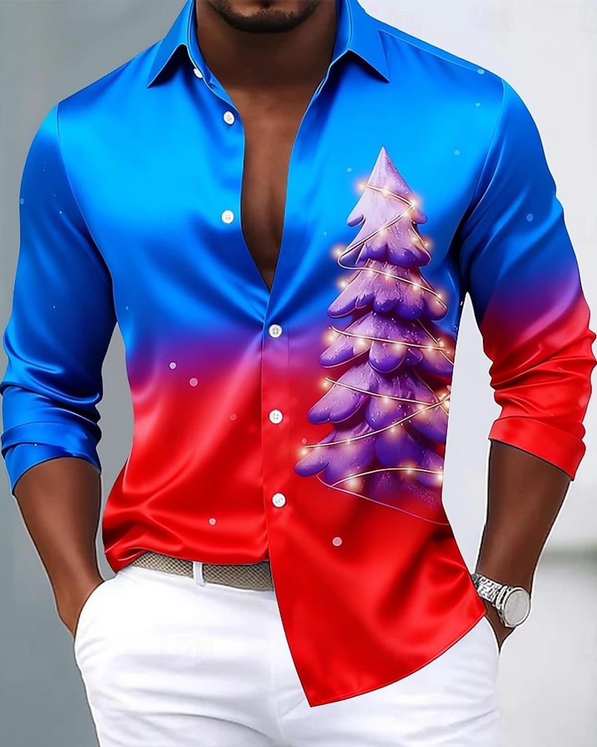 Alohadaddy® Holiday Christmas Tree Abstract 3D Gradient Men's Long-Sleeve Shirt