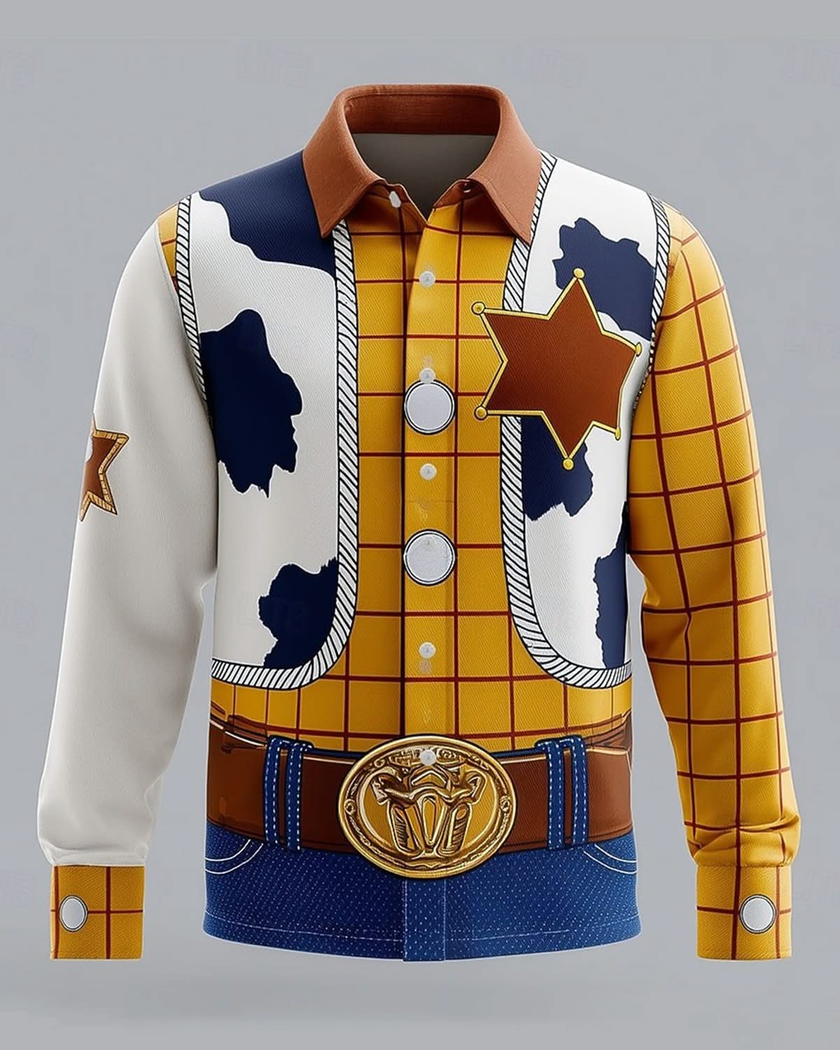 Alohadaddy® Holiday Retro Cartoon Cowboy Cosplay Men's Long-Sleeve Shirt