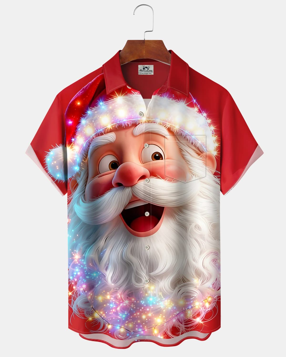 Alohadaddy® Holiday Santa Claus Funny 3D Light Cartoon Christmas Men's Short-Sleeve Shirt
