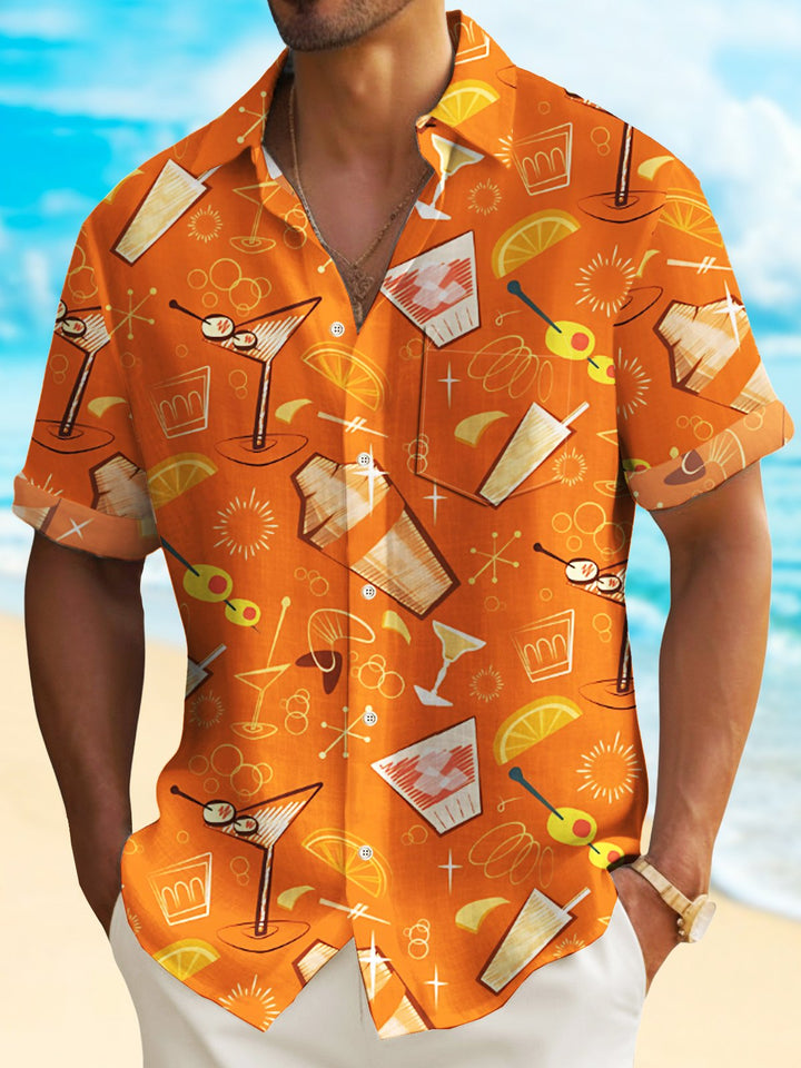 Chemise hawaïenne pour homme Alohadaddy Beach Vacation Cocktail Bartender Art Camp Pocket Shirt Big Tall