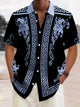 Alohadaddy Retro Geometric Gold Floral Print Men's Button Pocket Short Sleeve Shirt