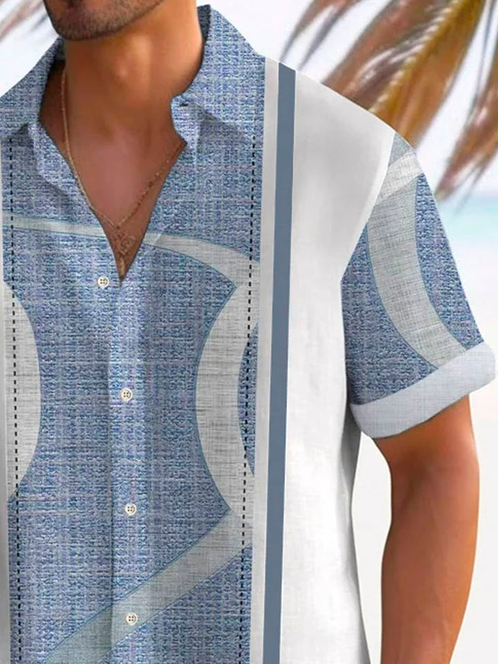 Camisa de manga corta con bolsillo abotonado y estampado geométrico retro 3D para hombre de Alohadaddy
