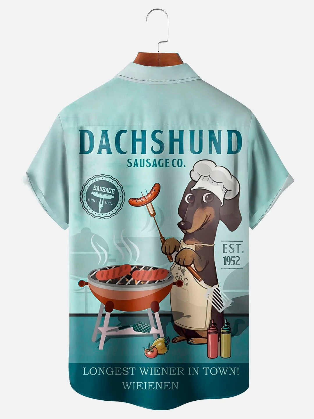 Camisa de manga corta con bolsillo y botones para hombre, con estampado 3D de dibujos animados de hot dogs y barbacoa, estilo retro de los años 60, de Alohadaddy, talla grande y alta