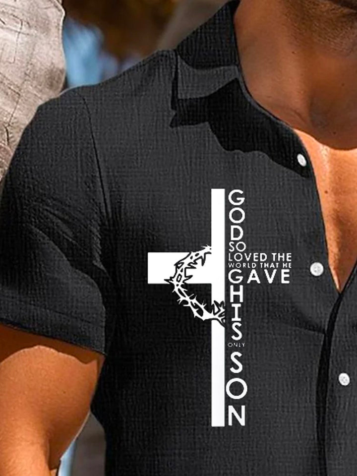Chemise à manches courtes et poches à boutons pour homme avec imprimé numérique 3D vintage Letter Cross d&