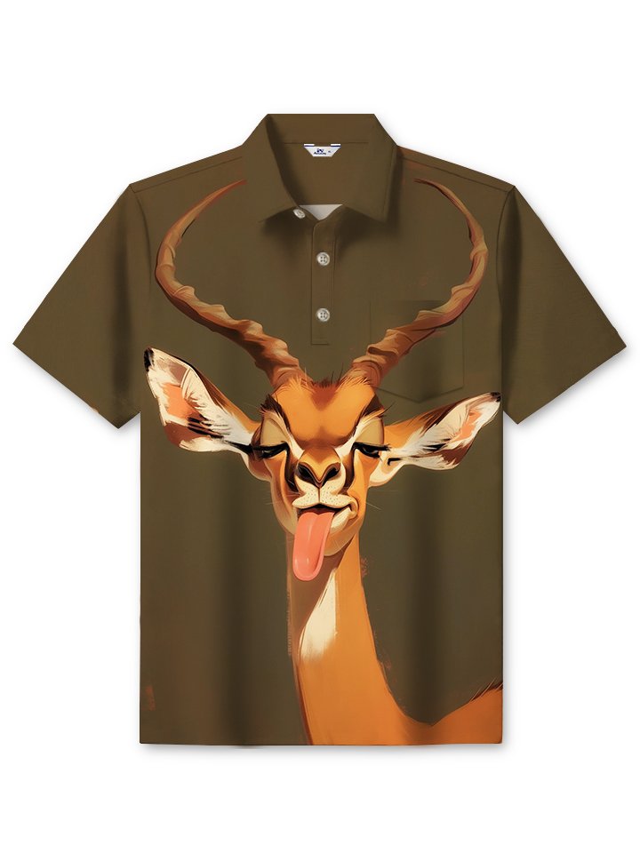 Alohadaddy Casual Animal Sheep Print Art Buttons Pockets Stretch Large Size Polyester Short Sleeve Polo Shirt