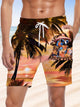 Alohadaddy Hawaiian Palm Tree Parrot Elastic Waist Drawstring Print Art Stretch Polyester Beach Shorts