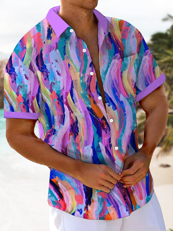 Alohadaddy® Casual Colorblock Abstract Graffiti Art Print Chest Pocket Moisture Wicking Oversized Hawaiian Shirt