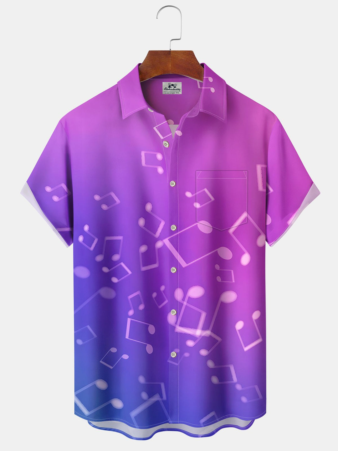 Alohadaddy® Vintage Gradient Music Notes Print Art Pockets Moisture Wicking Oversized Stretch Shirt
