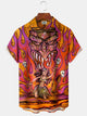 Alohadaddy® Vintage Mask Flames Printed Art Pockets Moisture Wicking Hawaiian Shirt Big & Tall