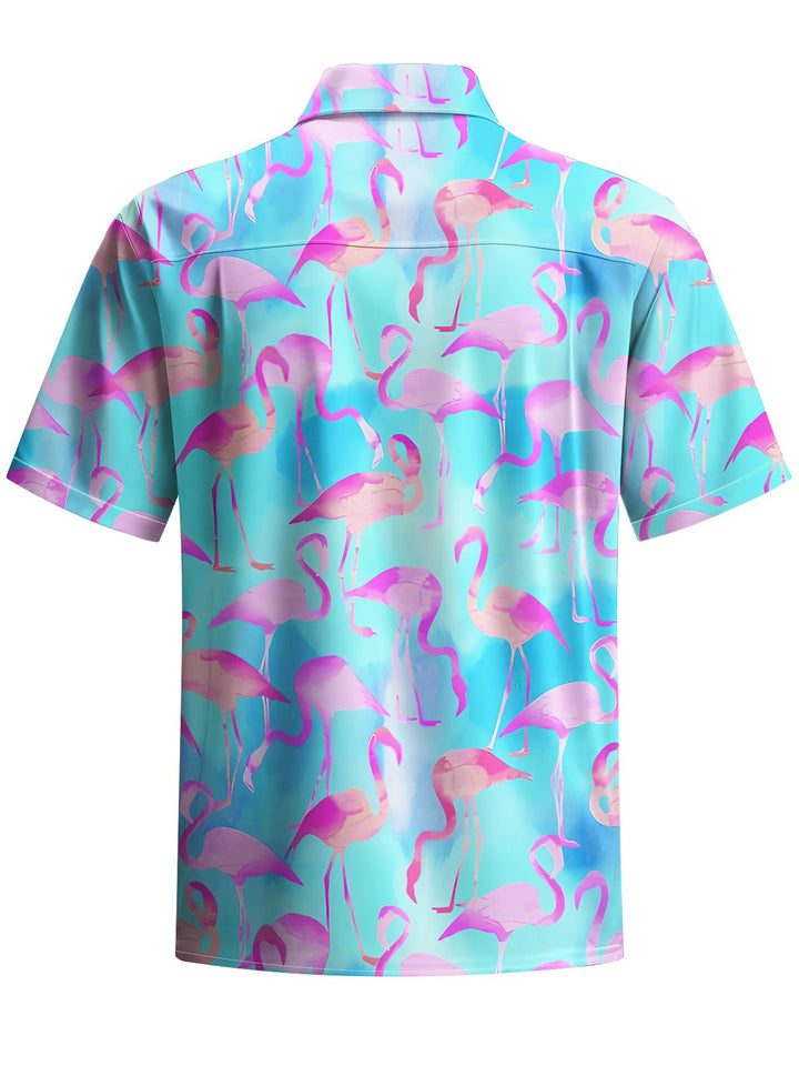 Alohadaddy® Hawaiian Flamingo Print Chest Pocket Men&