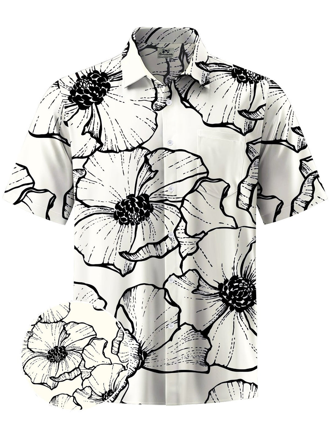 Alohadaddy® Hawaiian Flowers Art Print Chest Pocket Mens Short Sleeve Shirts Big &amp; Tall