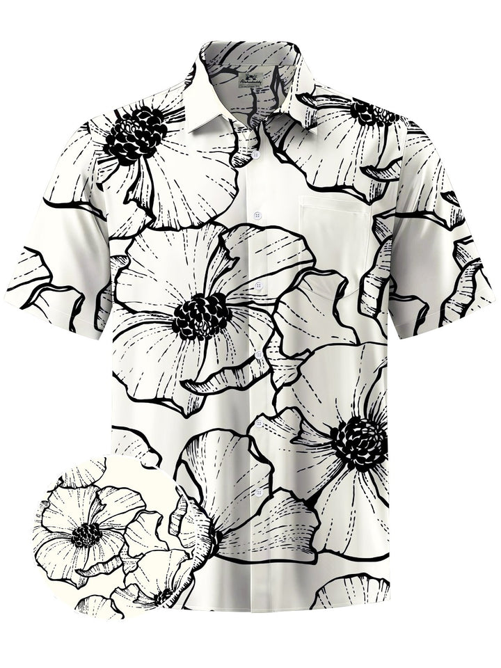 Alohadaddy® Hawaiian Flowers Art Print Chest Pocket Mens Short Sleeve Shirts Big &amp; Tall