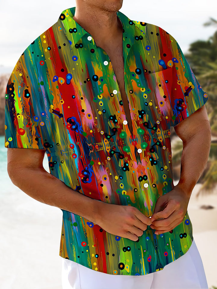 Alohadaddy® Vintage Abstract Art Print Moisture Wicking Chest Pocket Mens Short Sleeve Shirt Big &amp; Tall