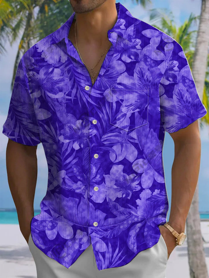 Alohadaddy® Hawaiian Flower Art Print Chest Pocket Mens Short Sleeve Shirts Big &amp; Tall