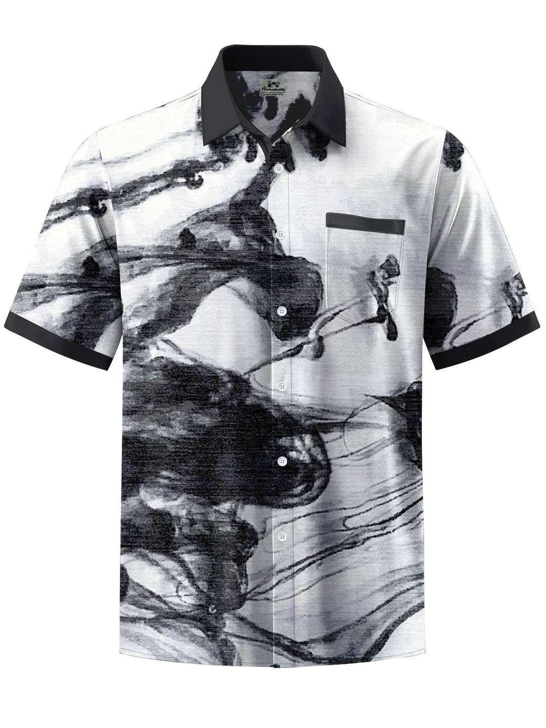 Alohadaddy® Casual Abstract Color Block Art Print Chest Pocket Men Short Sleeve Shirt Big &amp; Tall