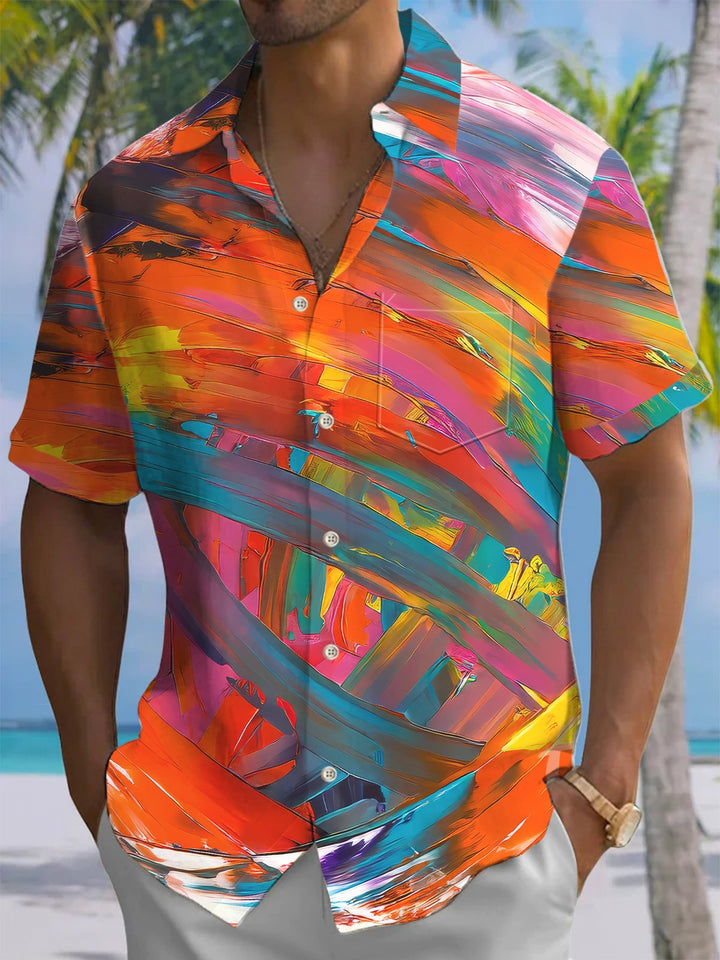 Alohadaddy® Casual Abstract Texture Art Print Chest Pocket Men Short Sleeve Shirt Big &amp; Tall