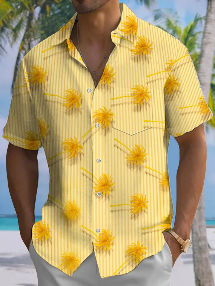 Alohadaddy® Hawaii Palm Tree Art Print Chest Pocket Mens Short Sleeve Shirt Big &amp; Tall