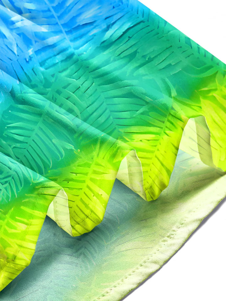 Alohadaddy® Hawaiian Palm Leaves Ombre Art Print Moisture Wicking Mens Short Sleeve Shirt Big &amp; Tall