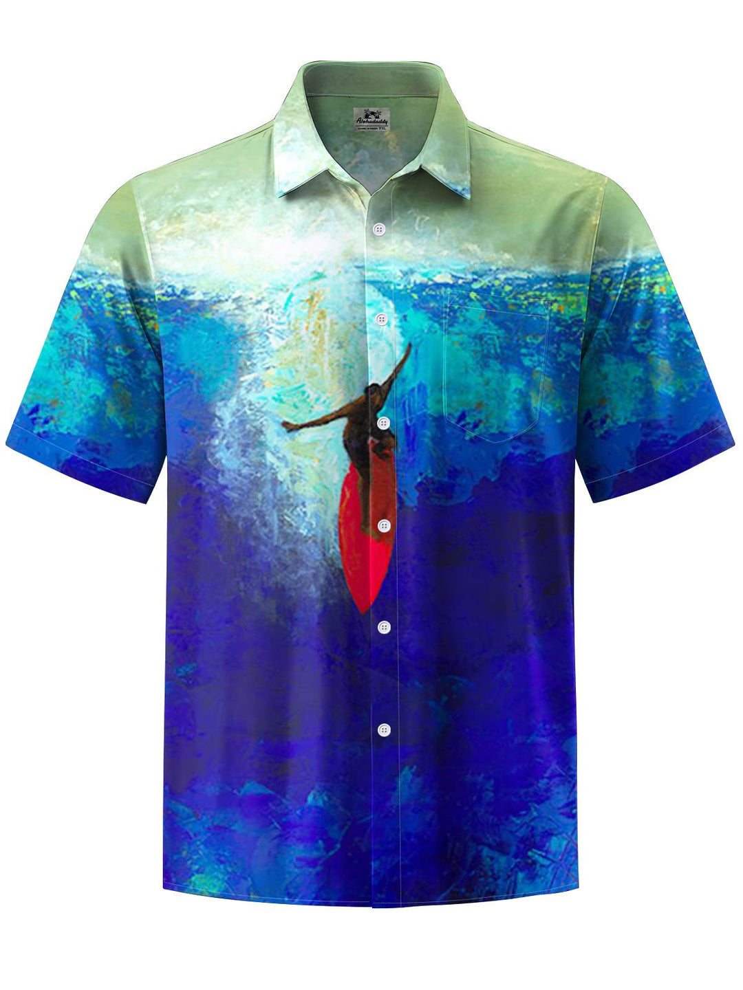 Alohadaddy® Hawaiian Surf Art Print Chest Pocket Mens Wicking Short Sleeve Shirt Big &amp; Tall