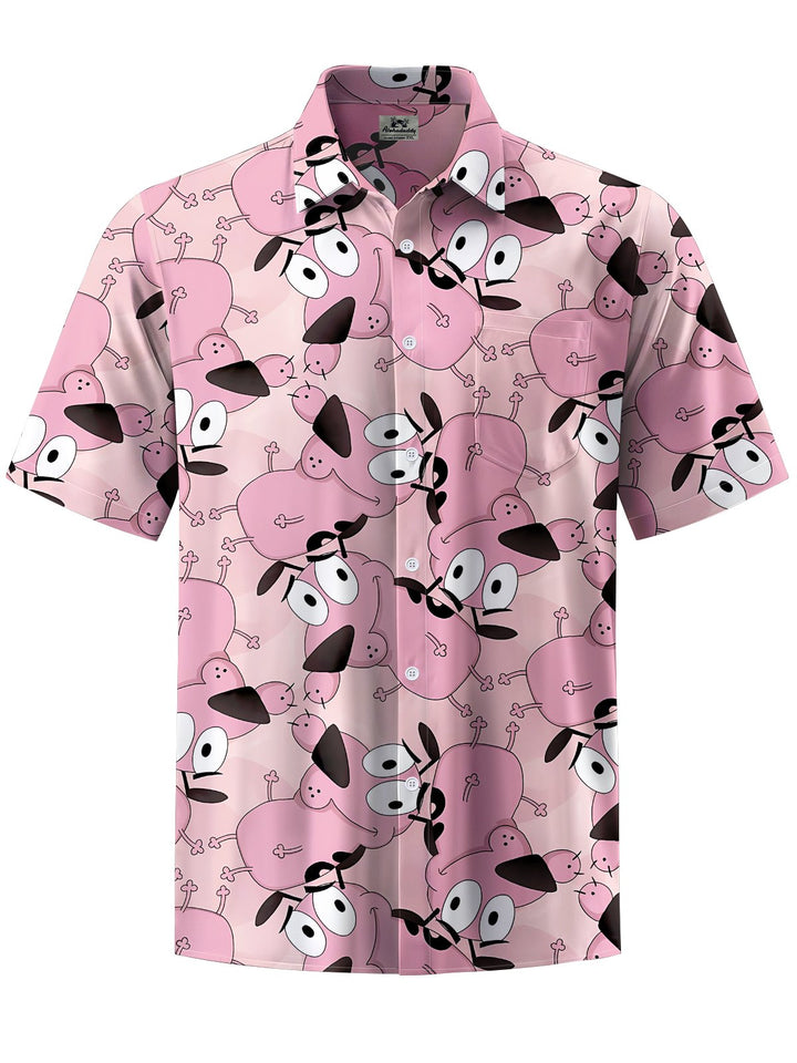 Alohadaddy® Hawaiian Cartoon Puppy Print Artwork Chest Pocket Men&