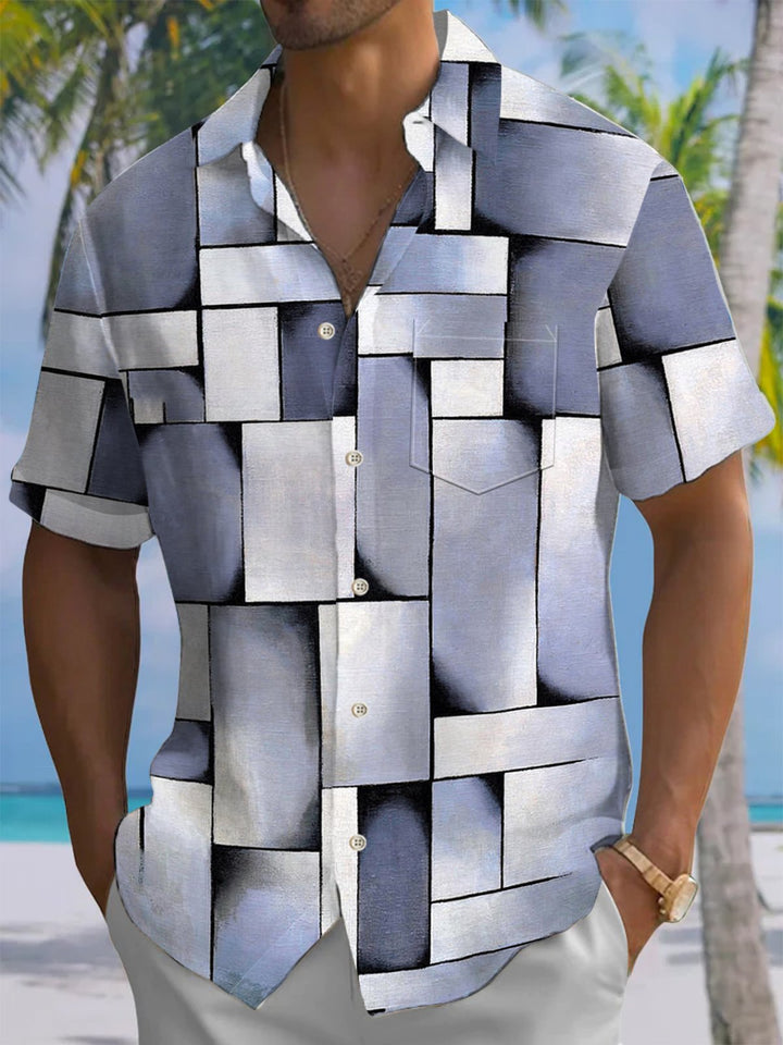 Alohadaddy® Vintage Geometric Art Print Chest Pocket Men&