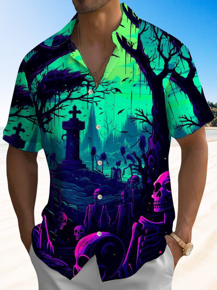 Alohadaddy® Halloween Skull Art Print Chest Pocket Men&