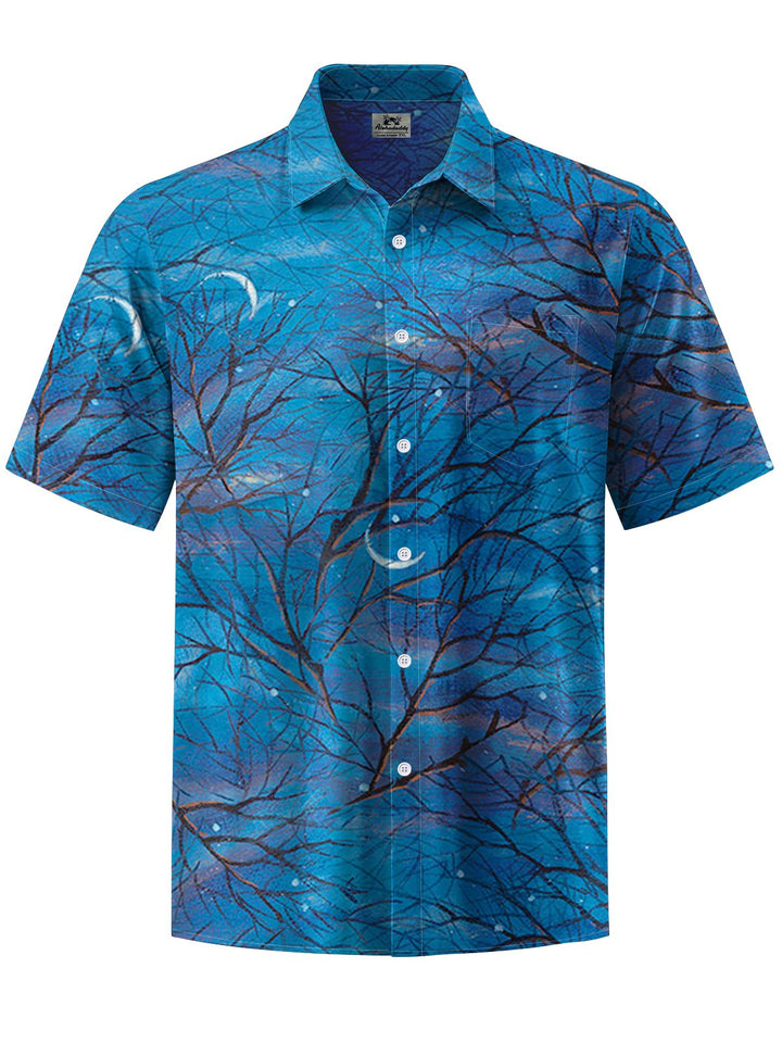 Alohadaddy® Casual Branch Art Print Chest Pocket Stretch Men&