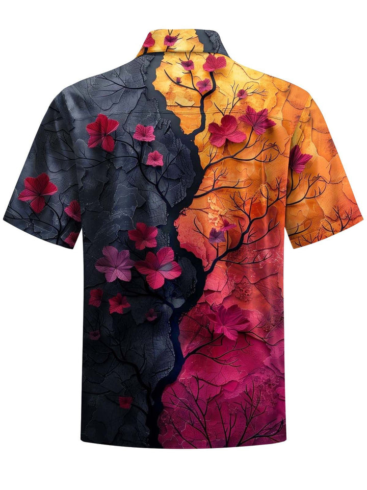 Alohadaddy® Vintage Contrast Floral Art Print Chest Pocket Stretch Men&