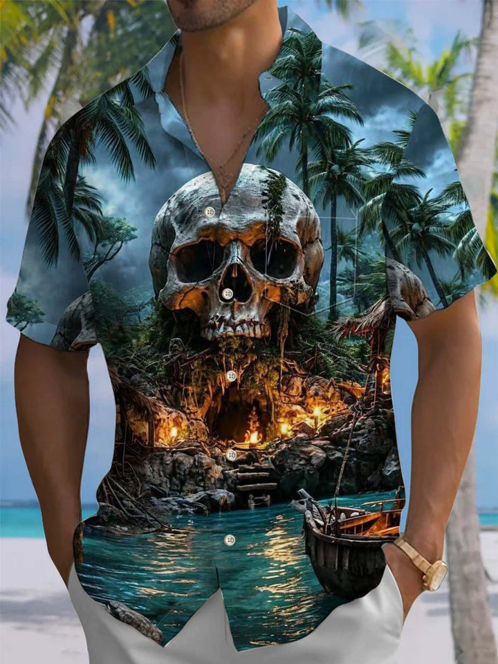 Alohadaddy® Hawaiian Skull Island Print Art Pocket Elastic Men&