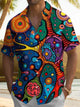 Alohadaddy® Retro Abstract Art Print Chest Pocket Men's Stretch Short Sleeve Shirt Big & Tall