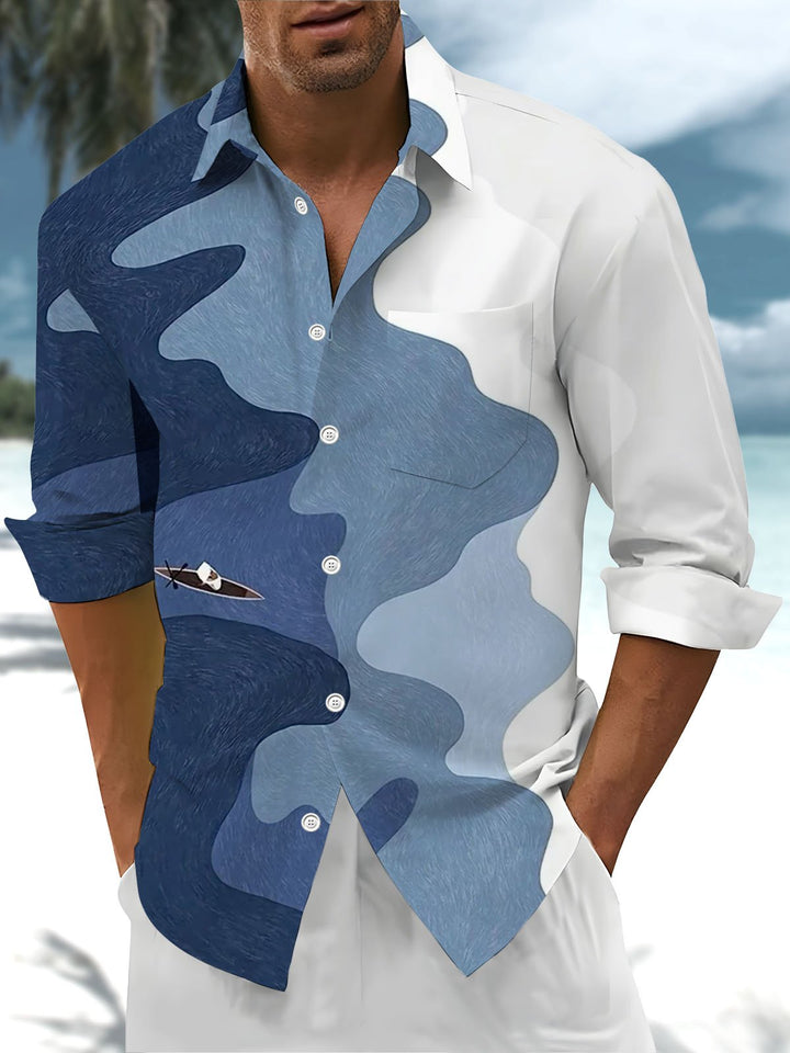 Alohadaddy® Casual Gradient Boating Print Art Pocket Stretch Men&