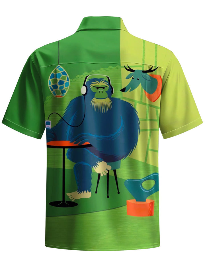 Alohadaddy® Retro Atomic Geometric Bigfoot Print Art Elastic Pocket Button Men&