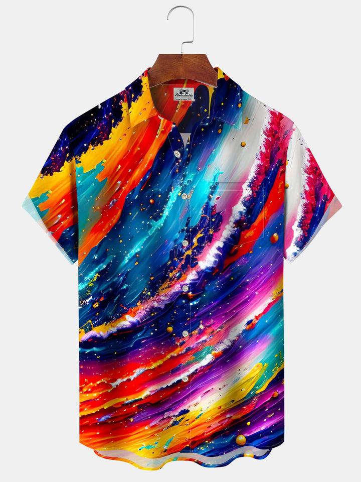 Alohadaddy® Casual Abstract Stripe Print Pocket Button Stretch Men&