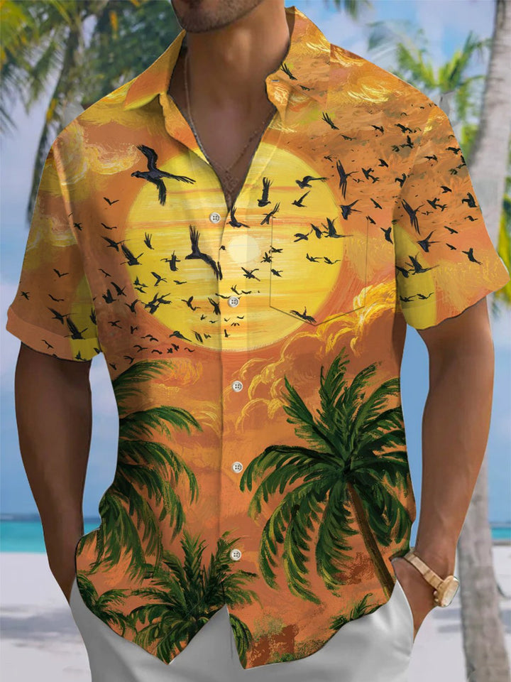 Alohadaddy® Hawaiian Palm Tree Pocket Button Stretch Men&
