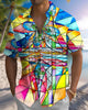 Alohadaddy® Casual Abstract Geometric Print Pocket Elastic Button Men's Short Sleeve Shirt Big & Tall
