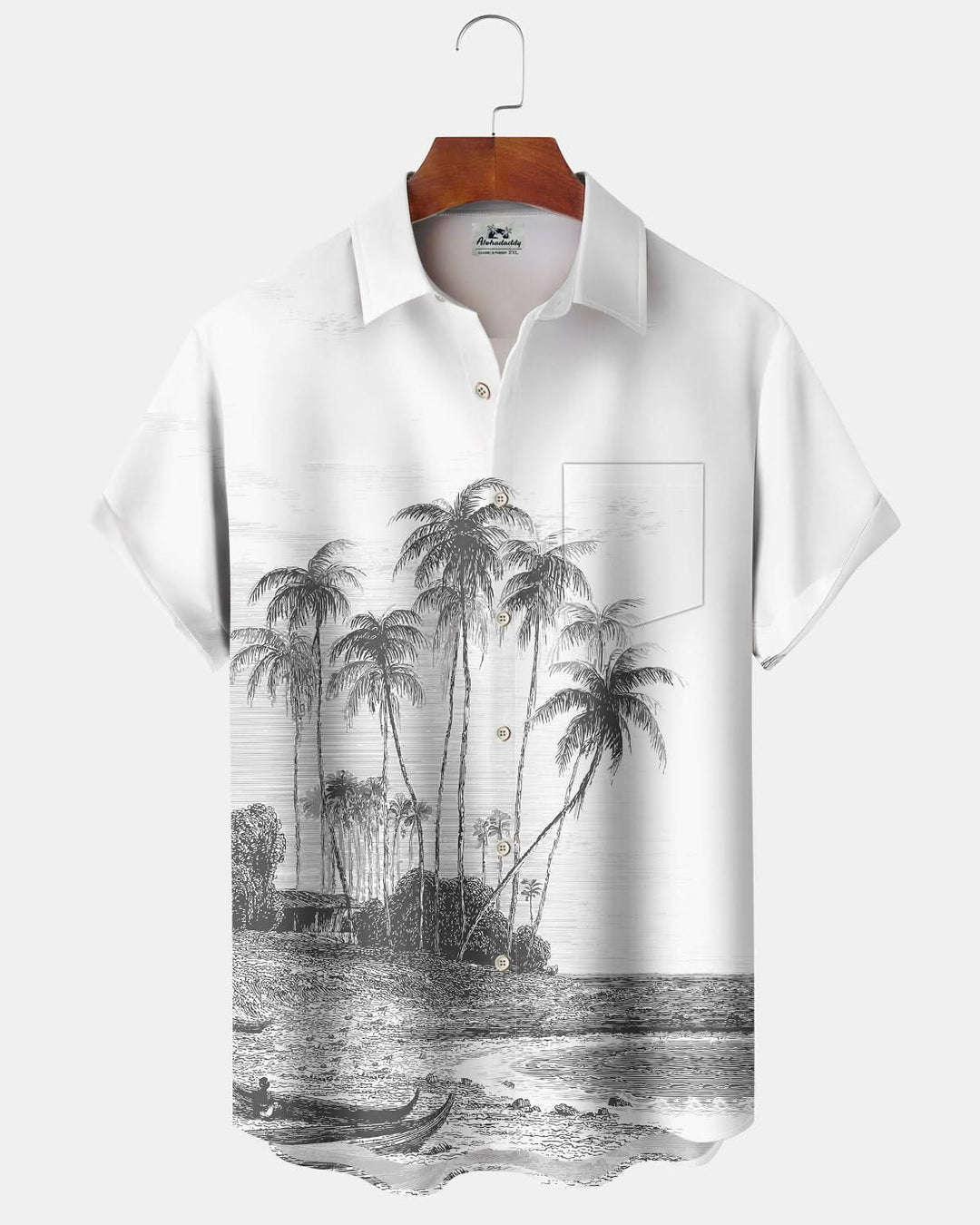 Alohadaddy® Vintage Beach Palm Tree Print Pocket Elastic Button Men&