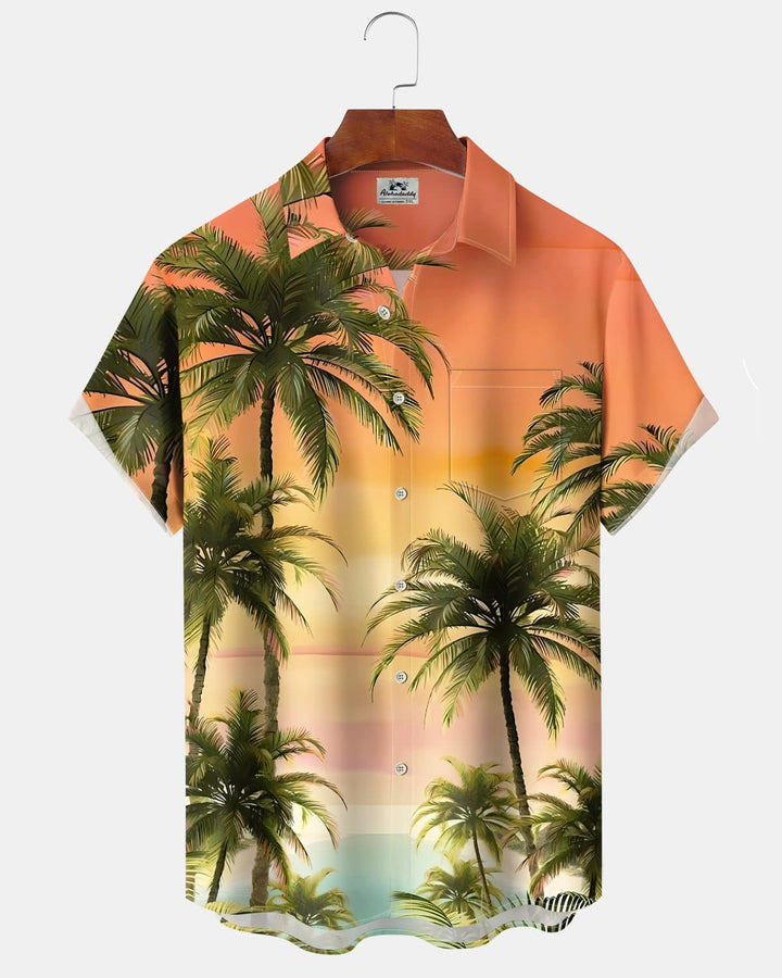 Alohadaddy® Hawaiian Palm Tree Print Art Pocket Button Elastic Men&