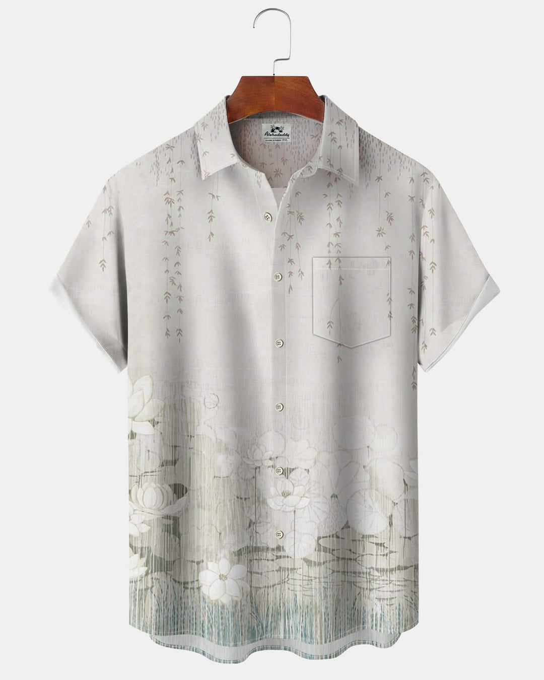 Alohadaddy® Retro Lotus Gradient Art Print Art Pocket Button Stretch Men&