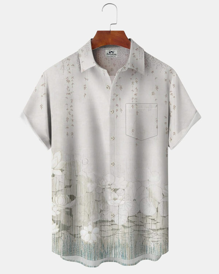 Alohadaddy® Retro Lotus Gradient Art Print Art Pocket Button Stretch Men&