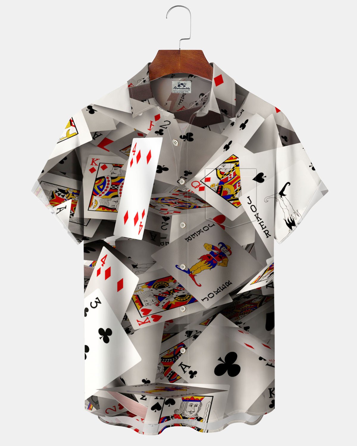 Alohadaddy® Casual 3D Playing Card Print Art Stretch Men's Short-Sleeve Shirt Big & Tall
