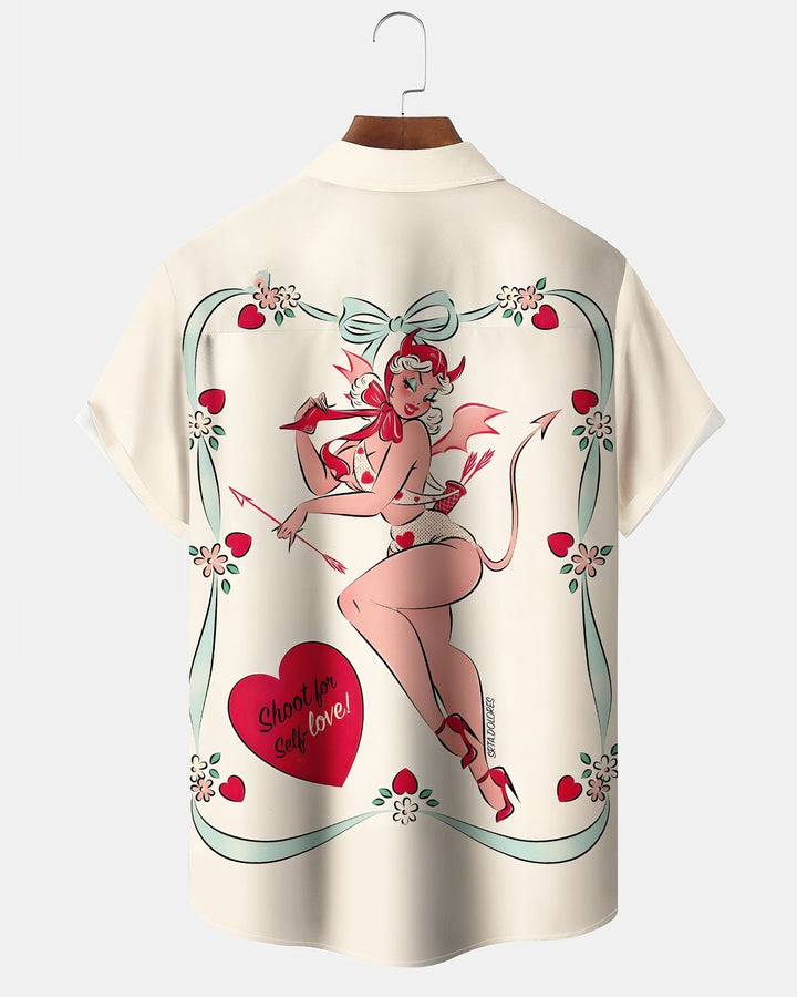 Alohadaddy® Retro Poster 60s Pin-Up Girl Abstract Print Art Button-Down Cardigan Pocket Men&