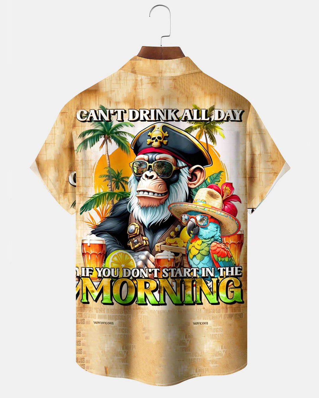 Alohadaddy® Hawaiian Monkey Parrot Print Art Pocket Button Men&