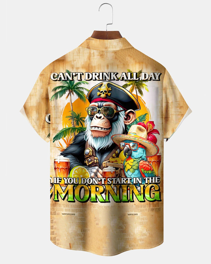 Alohadaddy® Hawaiian Monkey Parrot Print Art Pocket Button Men&