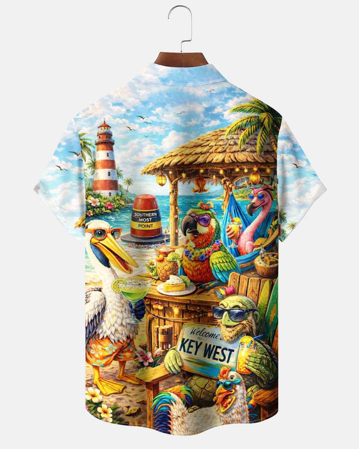 Alohadaddy® Hawaiian Parrot Print Art Pocket Button Cardigan Men&