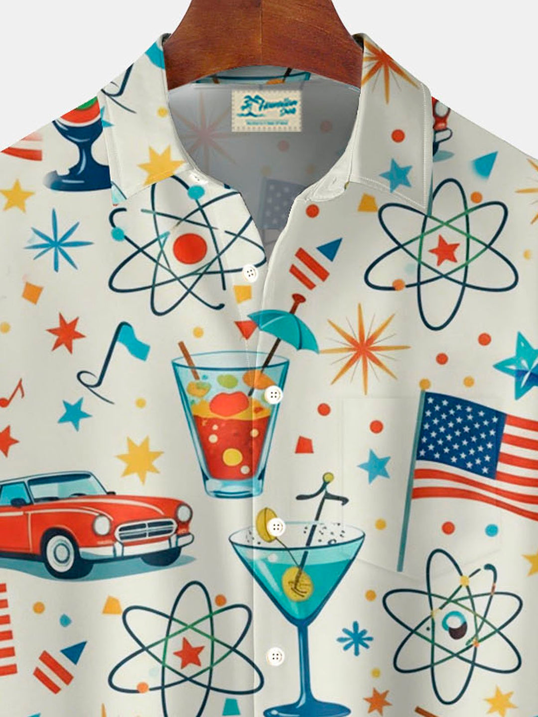 Alohadaddy® Hawaiian Retro Geometric Atomic Car Cocktail Print Men&