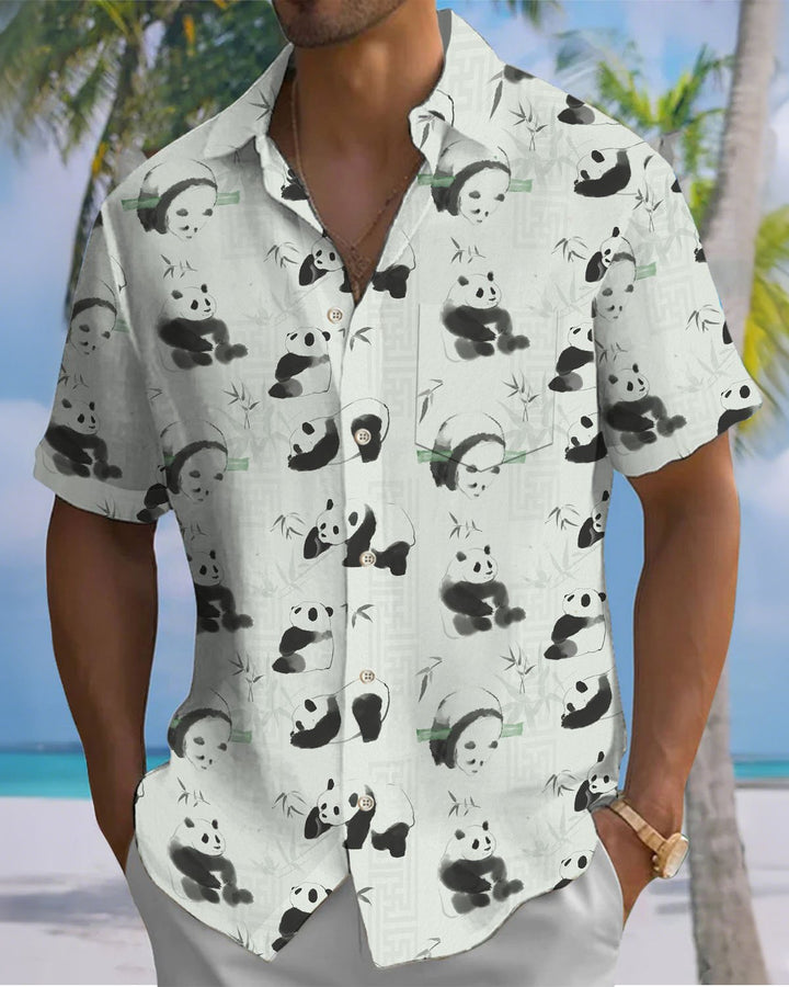 Alohadaddy® Hawaiian Panda Bamboo Print Art Pocket Button Men&
