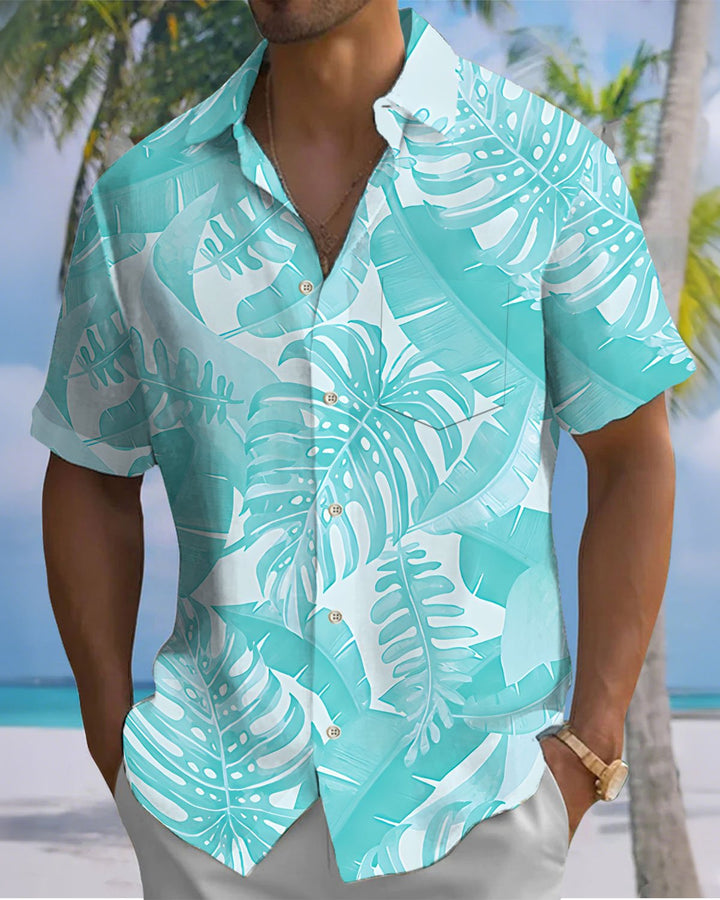 Alohadaddy® Casual Leaf Print Artistic Button Pocket Cardigan Men&