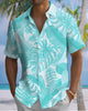 Alohadaddy® Casual Leaf Print Artistic Button Pocket Cardigan Men's Short Sleeve Shirt Big & Tall